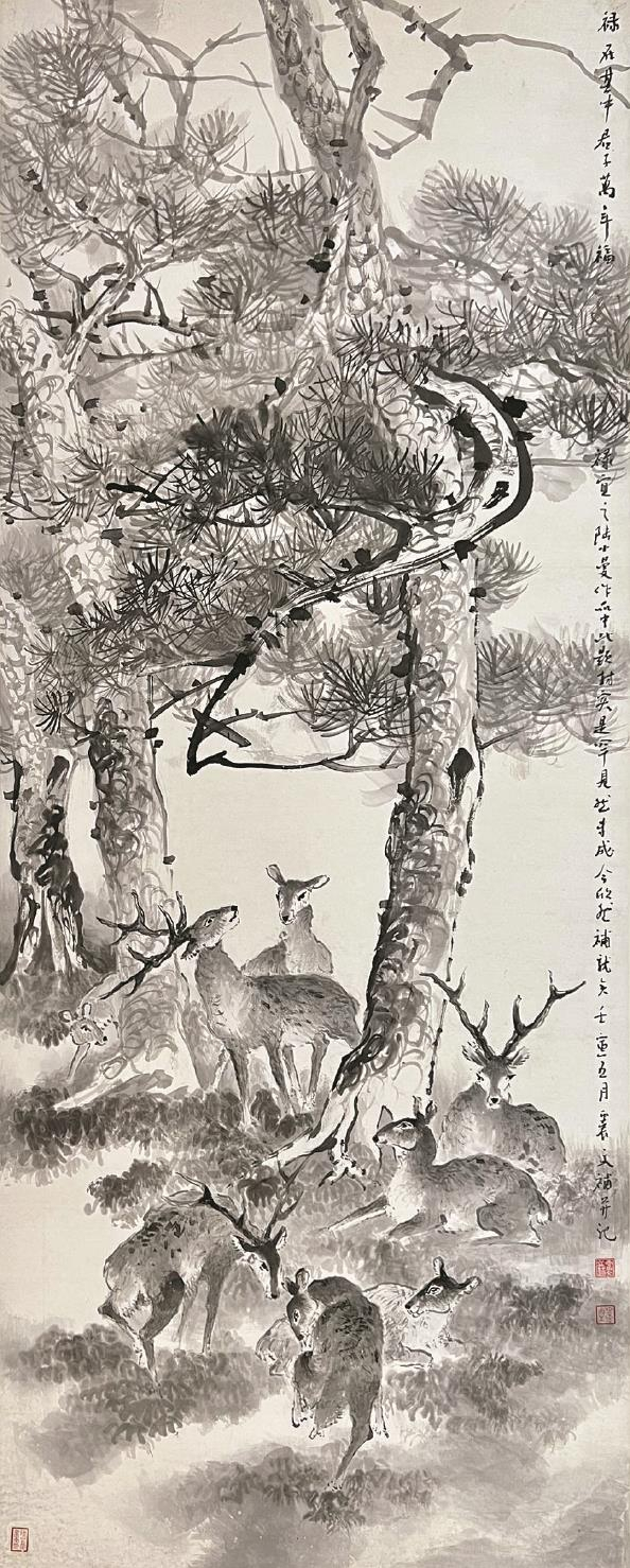             乐震文补画陆小曼的《松鹿图》（左）和《夏居图》（右）          