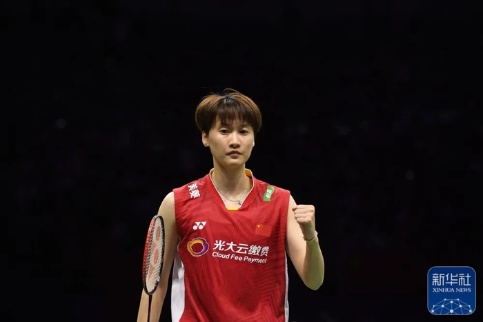 ▲中国队选手陈雨菲在女单比赛中庆祝得分。新华社记者 侯昭康 摄