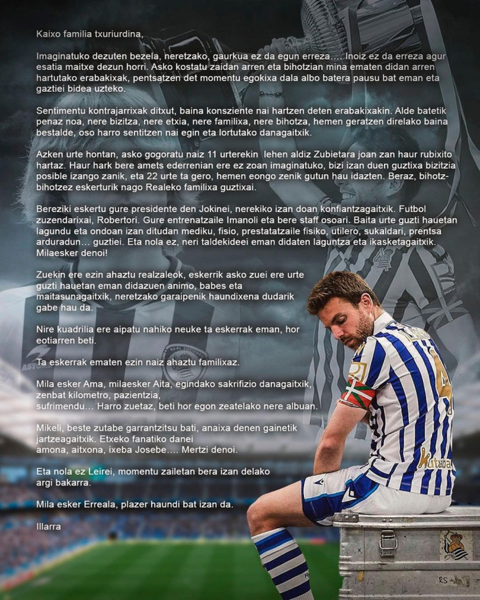 结束十九年皇社生涯,伊利亚拉门迪用巴斯克语告别|伊利亚拉门迪|皇家