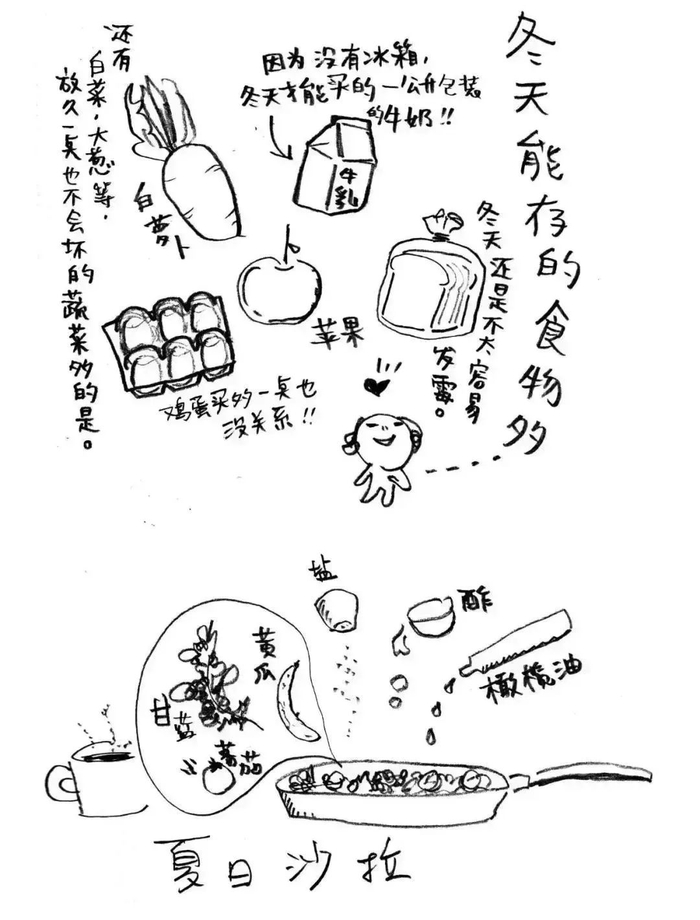 冬天的话,比如说萝卜,苹果,鸡蛋,买多一点也可以储存.