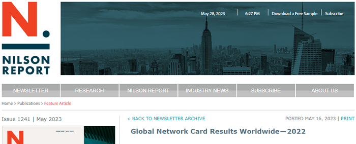 尼尔森报告（Nilson Report）截图