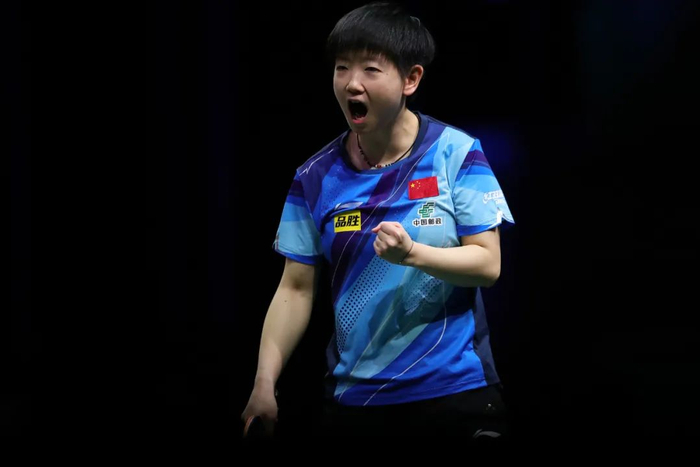 ▲5月28日，孙颖莎在比赛中庆祝得分。新华社记者 王东震 摄