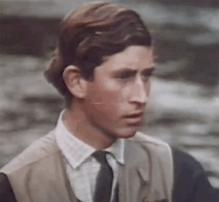 镜头里，查尔斯正在钓鱼。