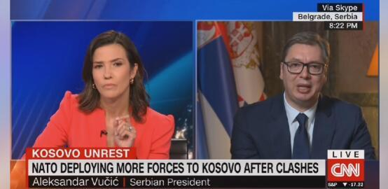 美国有线电视新闻网（CNN）5月30日播出对武契奇的专访 图自CNN采访视频截图