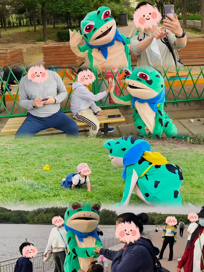 蘑菇和路人们的互动瞬间