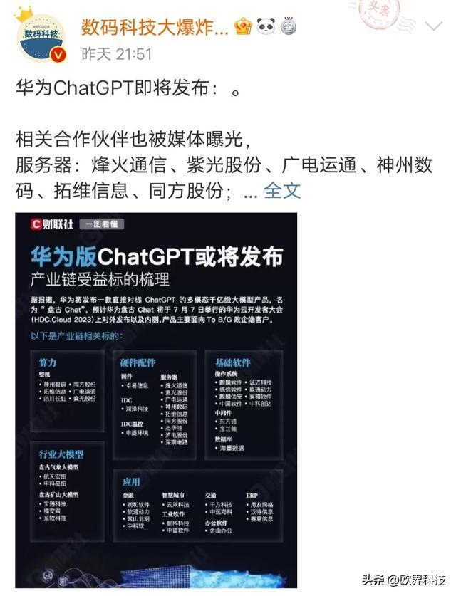 华为ChatGPT命名为“盘古Chat”，或于7月7日发布并内测插图1