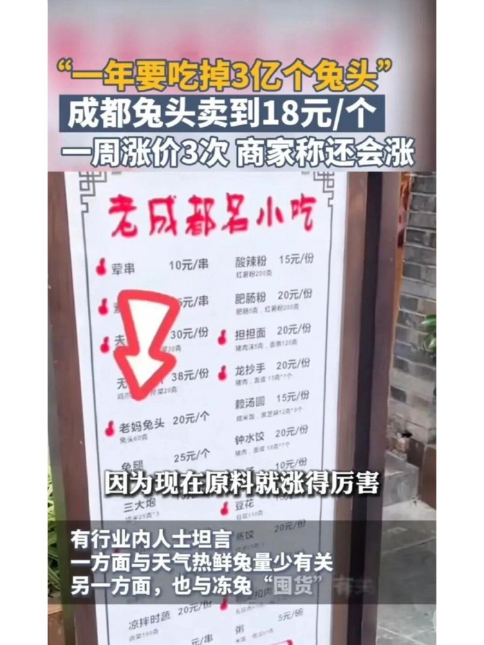 ▲此前有媒体报道，成都老妈兔头涨价至20元/个。图片来源/网络截图
