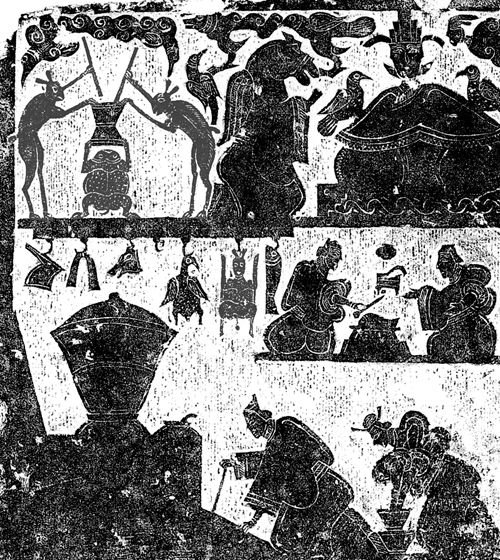 画像石兔子、蟾涂和庖厨图（局部）