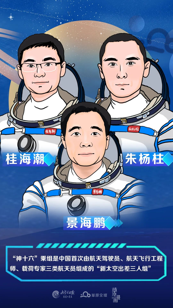 问天阁举行的神舟十六号载人飞行任务航天员记者见面会上刚一亮相就