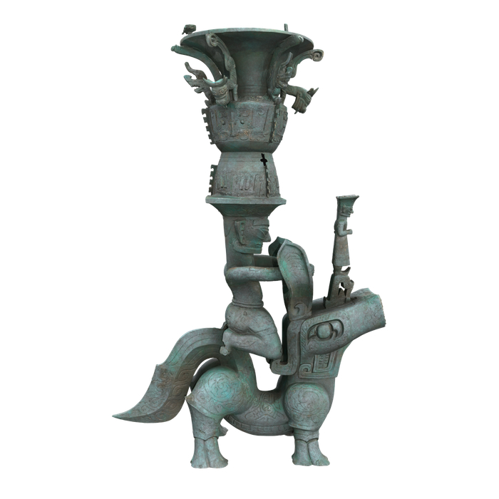 铜兽驮跪坐人顶尊铜像