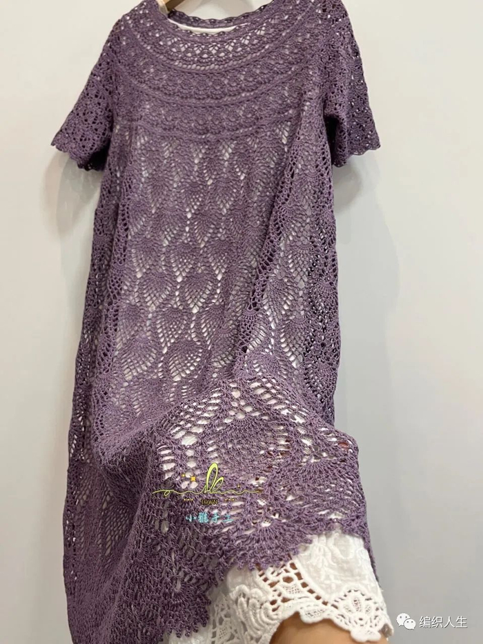 樱桃:精致款女士钩针连衣裙(有编织图解)|钩针|菠萝花|辫子_新浪新闻