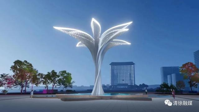 造型上,以树蔓交错生长,盘旋绽放的抽象莲花造型