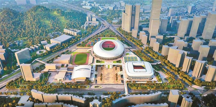 从空中俯瞰改造中的深圳市体育中心.  深圳晚报记者 宁杰文 摄