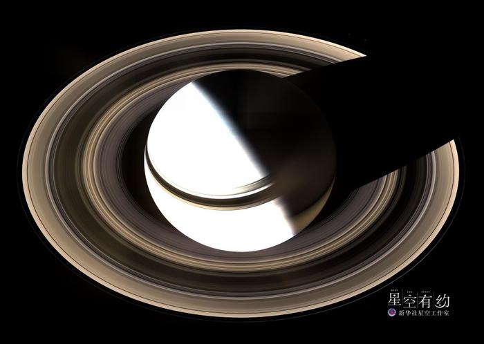 “卡西尼”号探测器拍摄的展示整个土星及土星环全貌的图片。（新华社/法新）