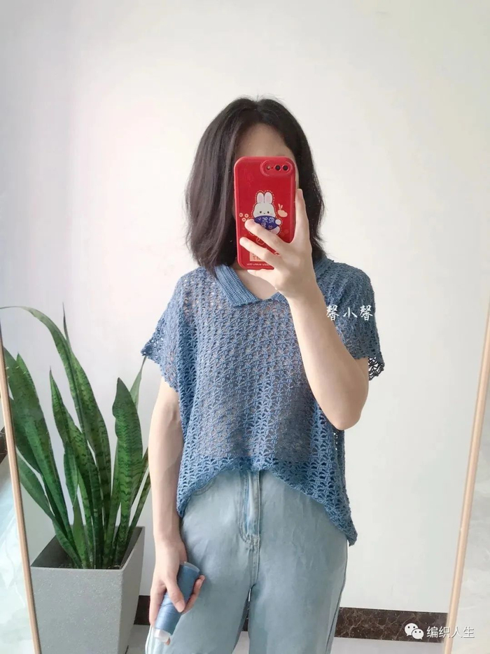 夏天穿超合适,悠蓝:钩针宽松小翻领罩衫(有编织图解)|钩针|罩衫|袖笼