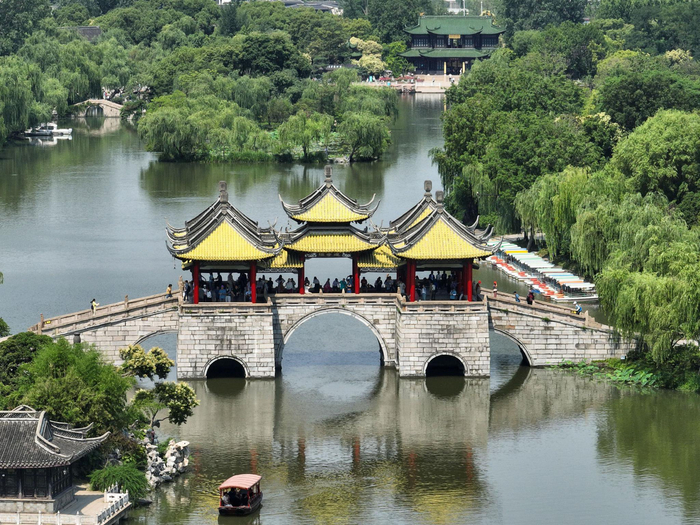 扬州运河三湾风景区景色(6月15日摄,无人机照片).
