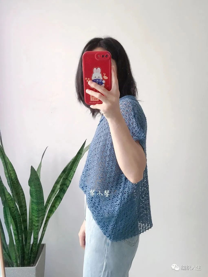 夏天穿超合适,悠蓝:钩针宽松小翻领罩衫(有编织图解)|钩针|罩衫|袖笼