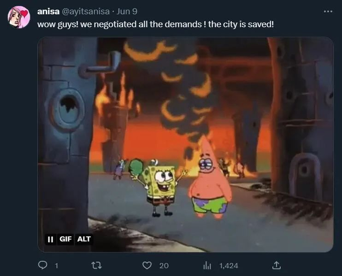 “伙计们，我们谈判了所有要求！城市得救了”