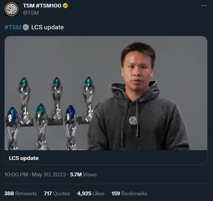 TSM的离开也和他们的虚拟币赞助商FTX破产有一定关系