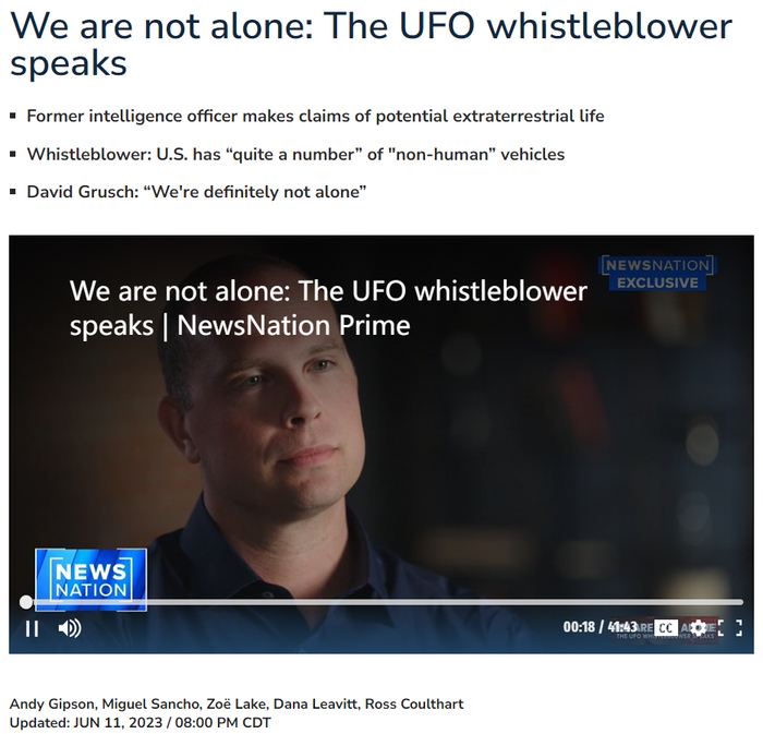 美国《汇报》相关报道截图：《我们并不孤单：UFO吹哨人》