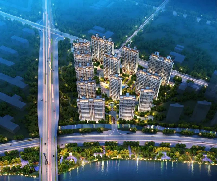 碧桂园云镜项目夜景鸟瞰效果图。