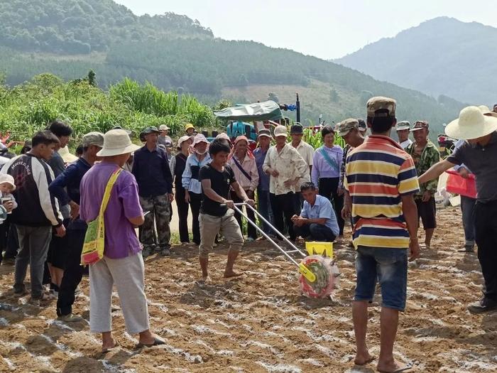 专家指导村民掌握杂交稻旱种要领。（新华社发）