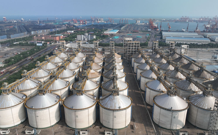 6月20日拍摄的河北省唐山市海港经济开发区的中储粮唐山直属库粮仓（无人机照片）。新华社记者 杨世尧 摄