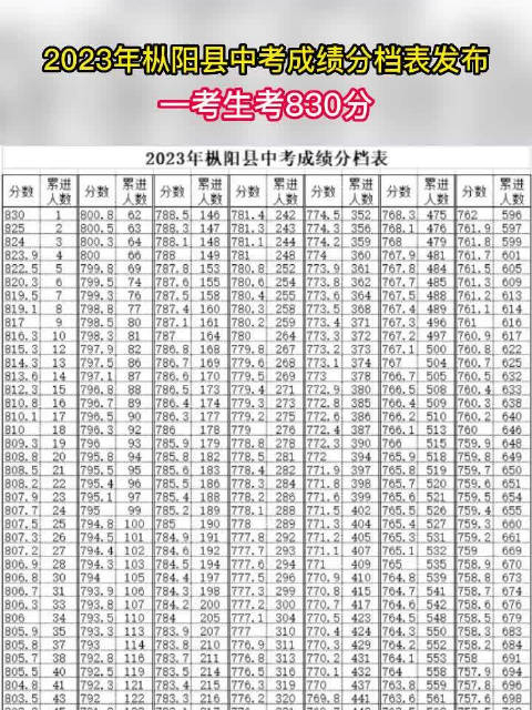 2023年枞阳县中考成绩分档表发布