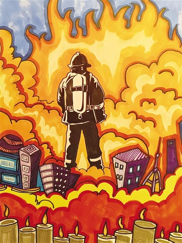 绘画作品致敬消防员 孩子们收获叔叔点赞|消防员|消防|致敬_新浪新闻