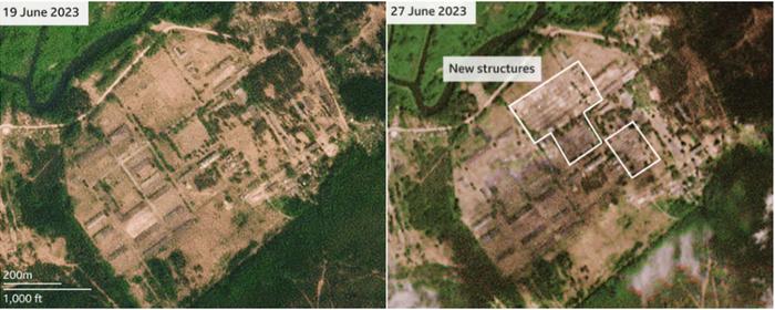 明斯克左近军事基地开动新建造施，BBC制图