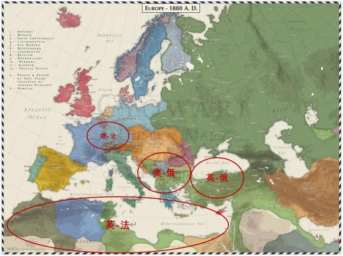 列强们交错的矛盾，意味着没有永恒的敌友