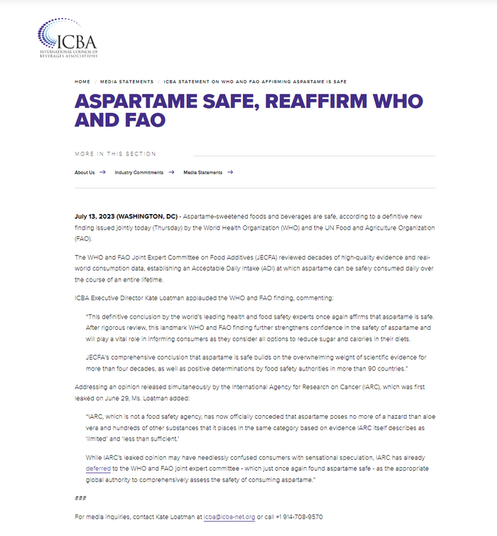 ▲国际饮料协会发表声明。国际饮料协会官网截图