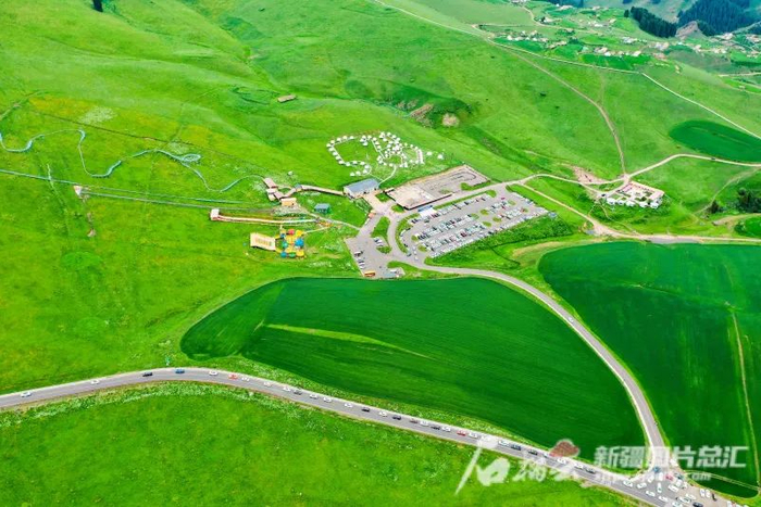 6月29日，奇台县江布拉克景区的壮丽美景吸引众多游客前来游玩（无人机拍摄）。陶维明摄