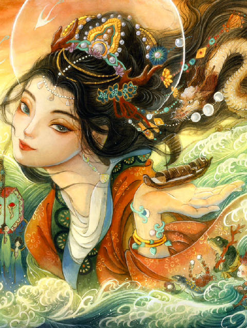 「中国神话图鉴之妈祖娘娘」 绘画过程 我叫林默,28岁那年为了救渔民