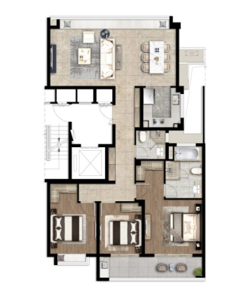 建面约178㎡户型示意图：