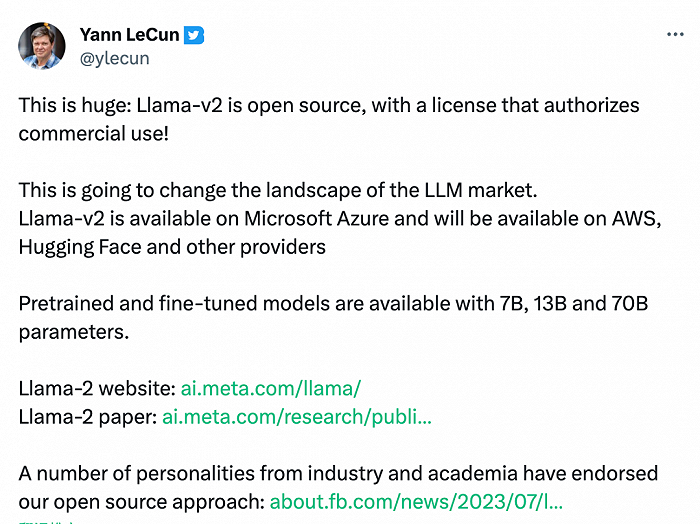 （LeCun认为Llama-v2会改变LLM的市场格局）