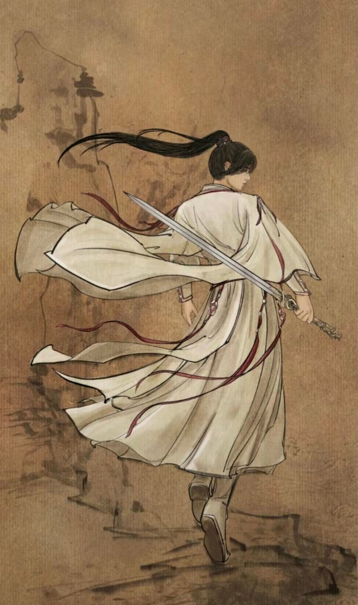 鲜衣怒马少年郎 回望首 少年着白衣剑佩红丝.