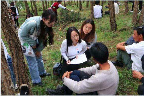 华理学生团队在田间访谈云南当地农民。华理供图