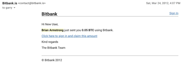 Brian Armstrong发给Garry Tan的电子邮件