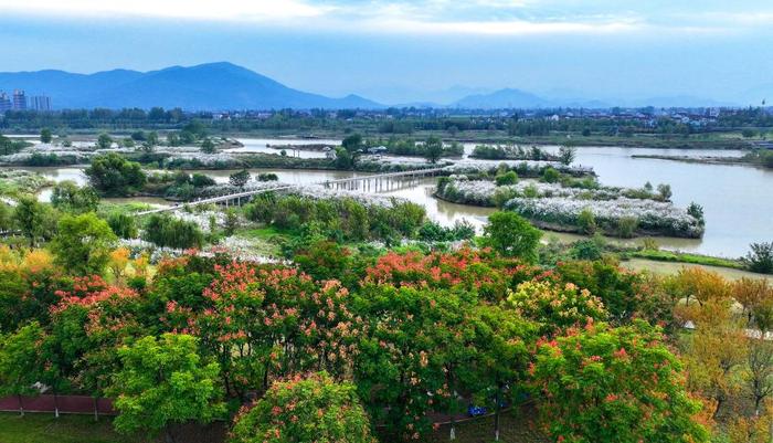 2022年10月11日拍摄的天汉湿地公园景色。新华社发（宋晓丽 摄）