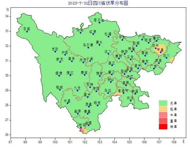 2023年7月31日四川省伏旱分布图