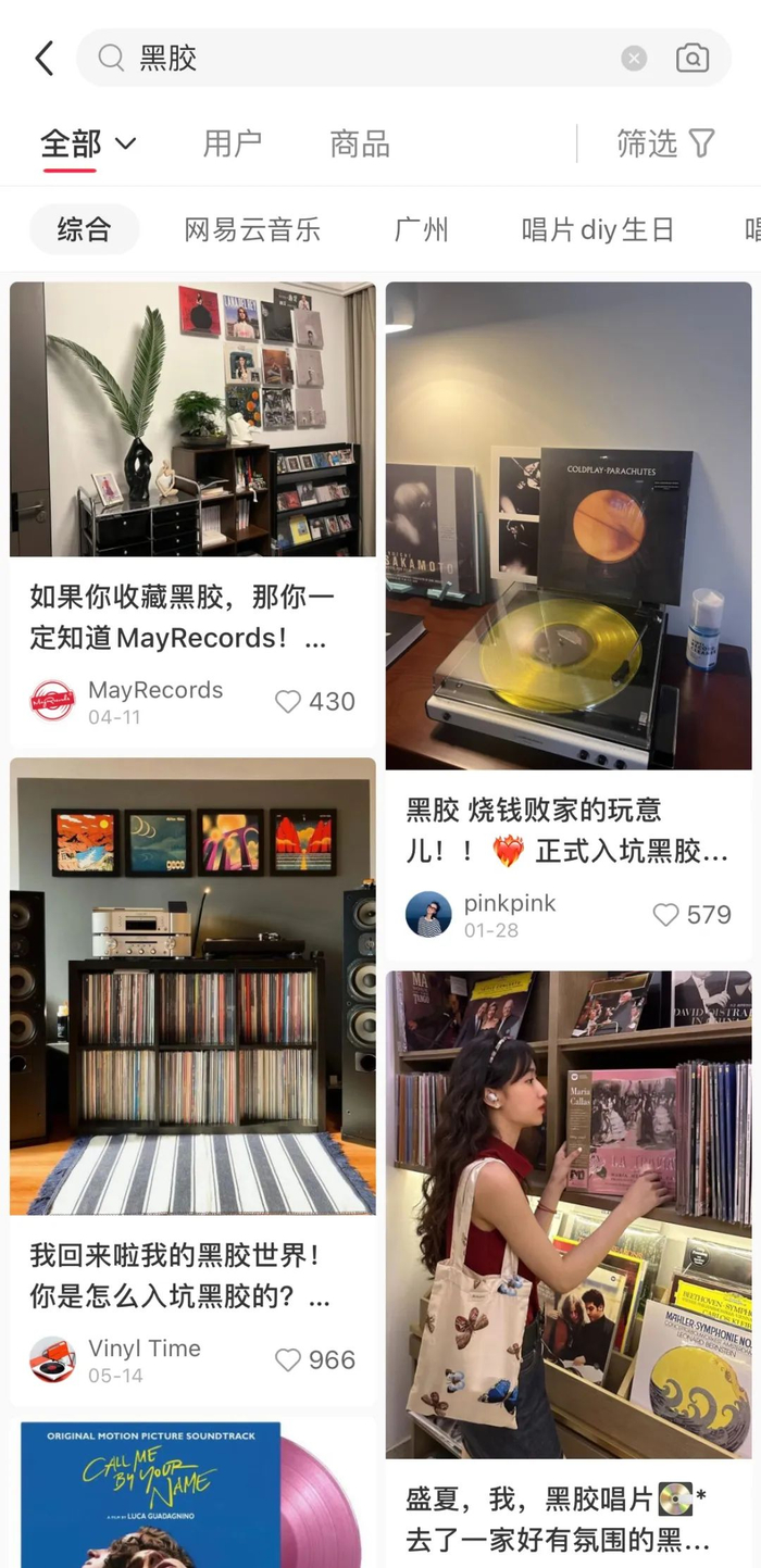 小红书上，“黑胶”已成热门内容。（图/小红书截图）
