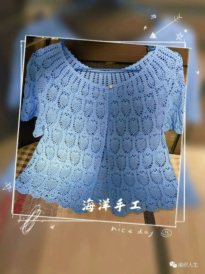 织女圈经典菠萝花织就的夏季圆领镂空菠萝花开衫附图解