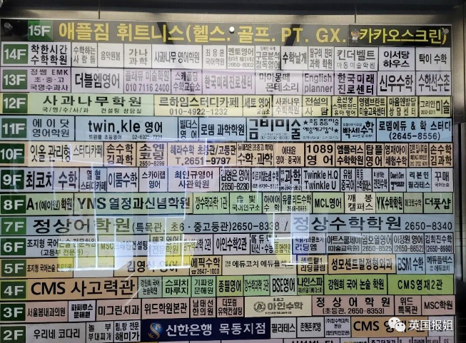 韩国的“补习圣地”大峙洞，一栋大楼里的补习班多得让人眼花缭乱