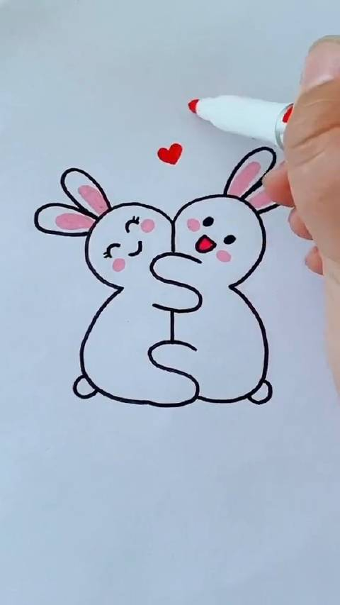 拥抱的兔子简笔画学废了去逗女朋友老婆