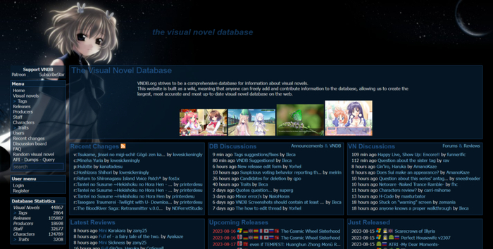图为简陋但内容丰富的VNDB首页
