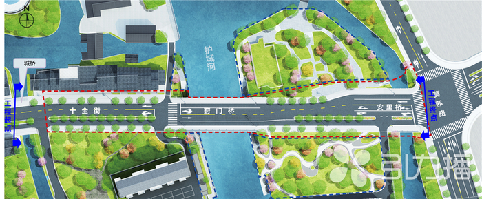 葑门桥施工段范围示意图