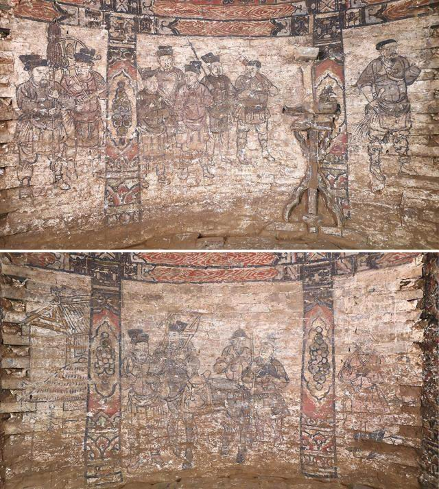 张荣墓中室东、西壁下部出行图