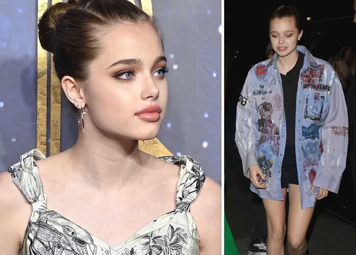 17岁朱莉女儿近照,寸头染成粉色!眼神好像皮特,穿热裤秀长腿