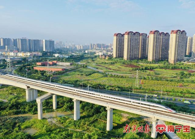 列车行驶在南宁市那考河湿地公园段 记者 宋延康 摄